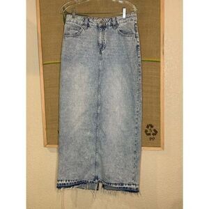 H&M Divided High Waisted Acid Wash Denim Maxi Skirt with Raw Hem